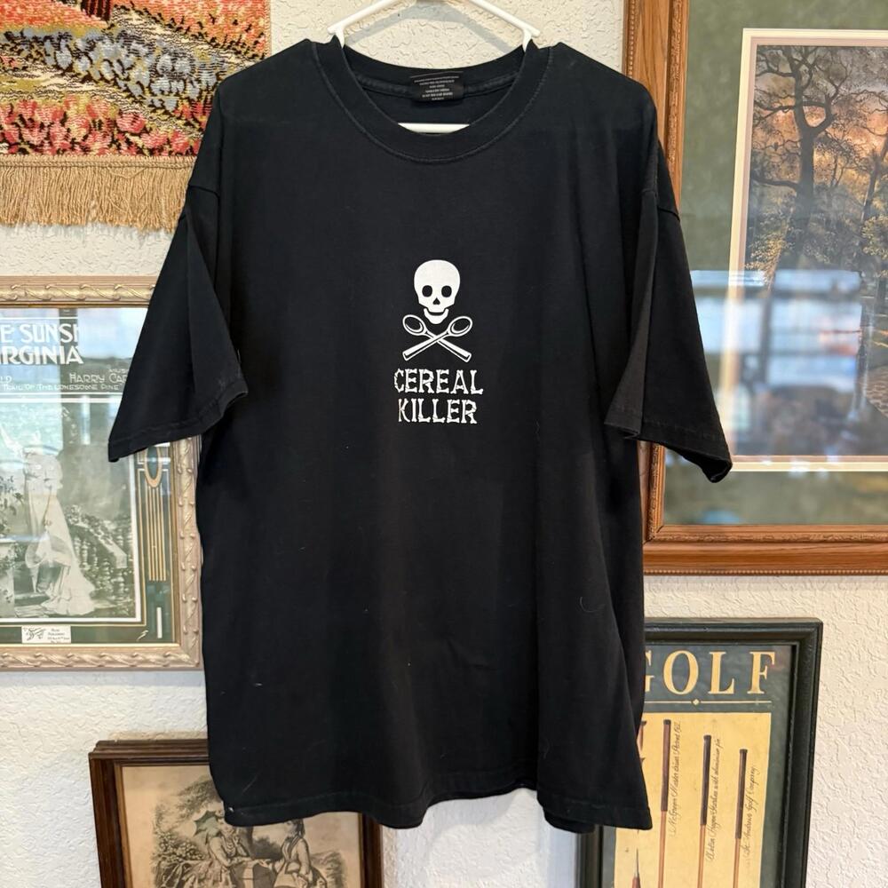 Vintage 90s Steve And Barry’s Cereal Killer Skull Spoons Funny Saying Shirt XL